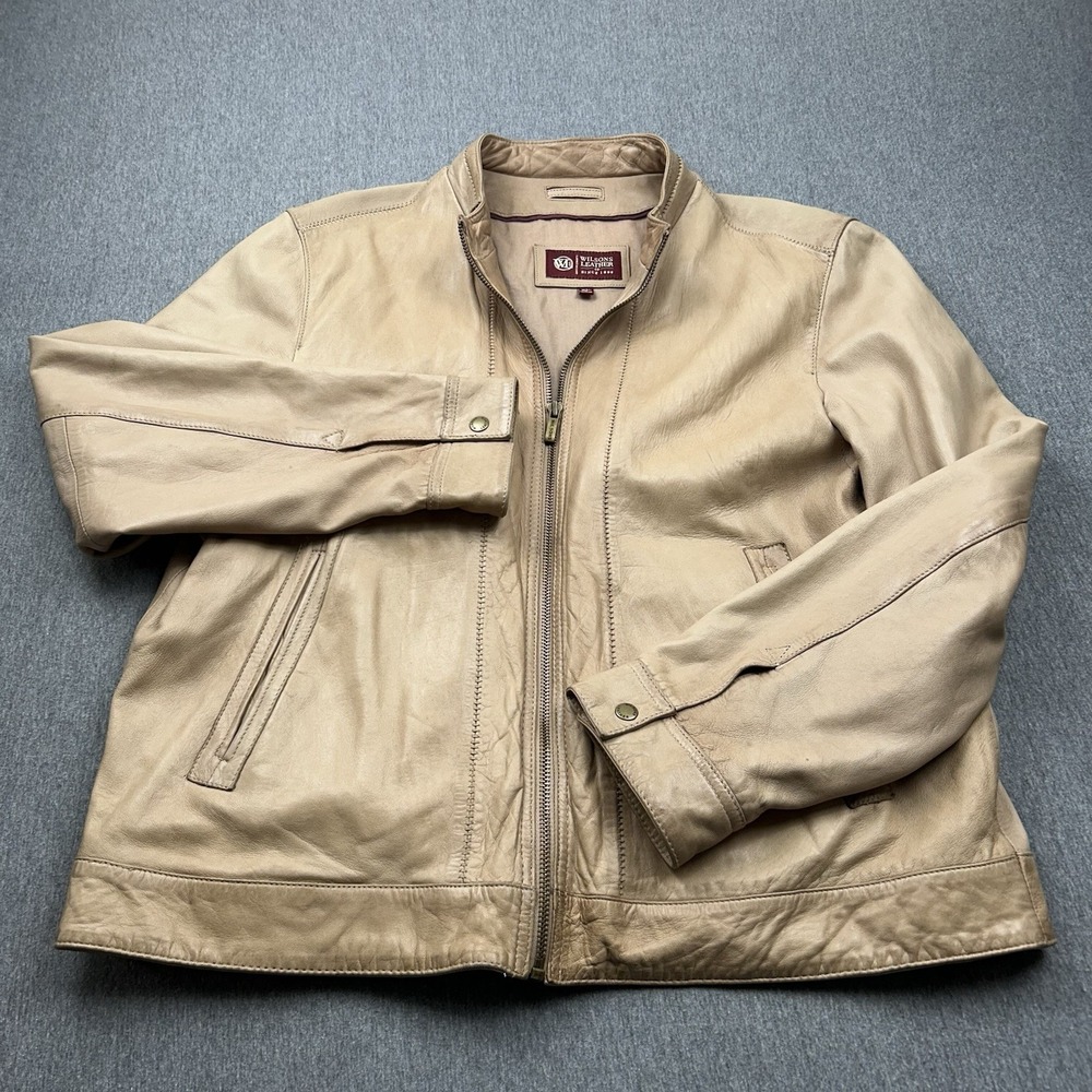 Wilson‎ Leather Jacket Womens XL Tan Full Zip Pockets *STAINS*